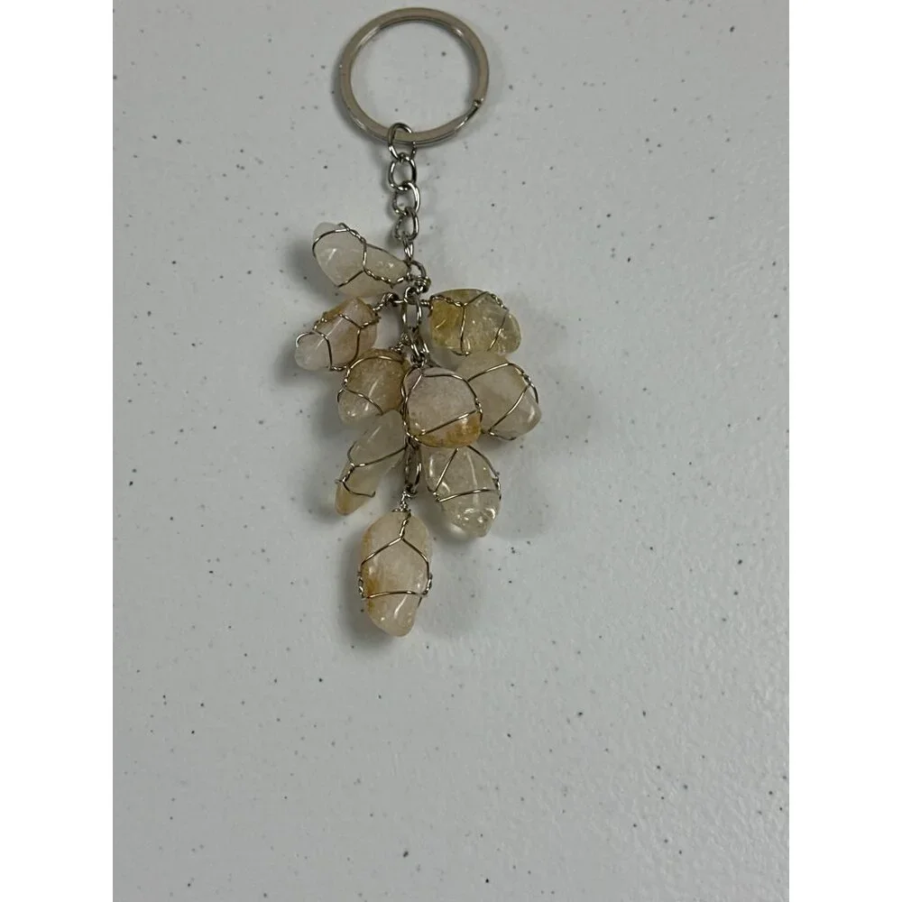 Natural Gemstone Handmade Keychain With Wire-Wrapped Citrine Crystals